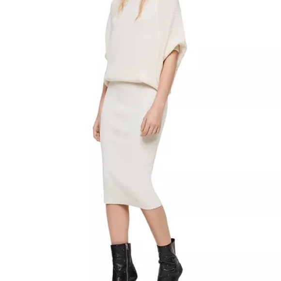 All Saints Deon White Wool Cashmere Rib-Knit Blouson Sweater Dress M $298 - Picture 3 of 10